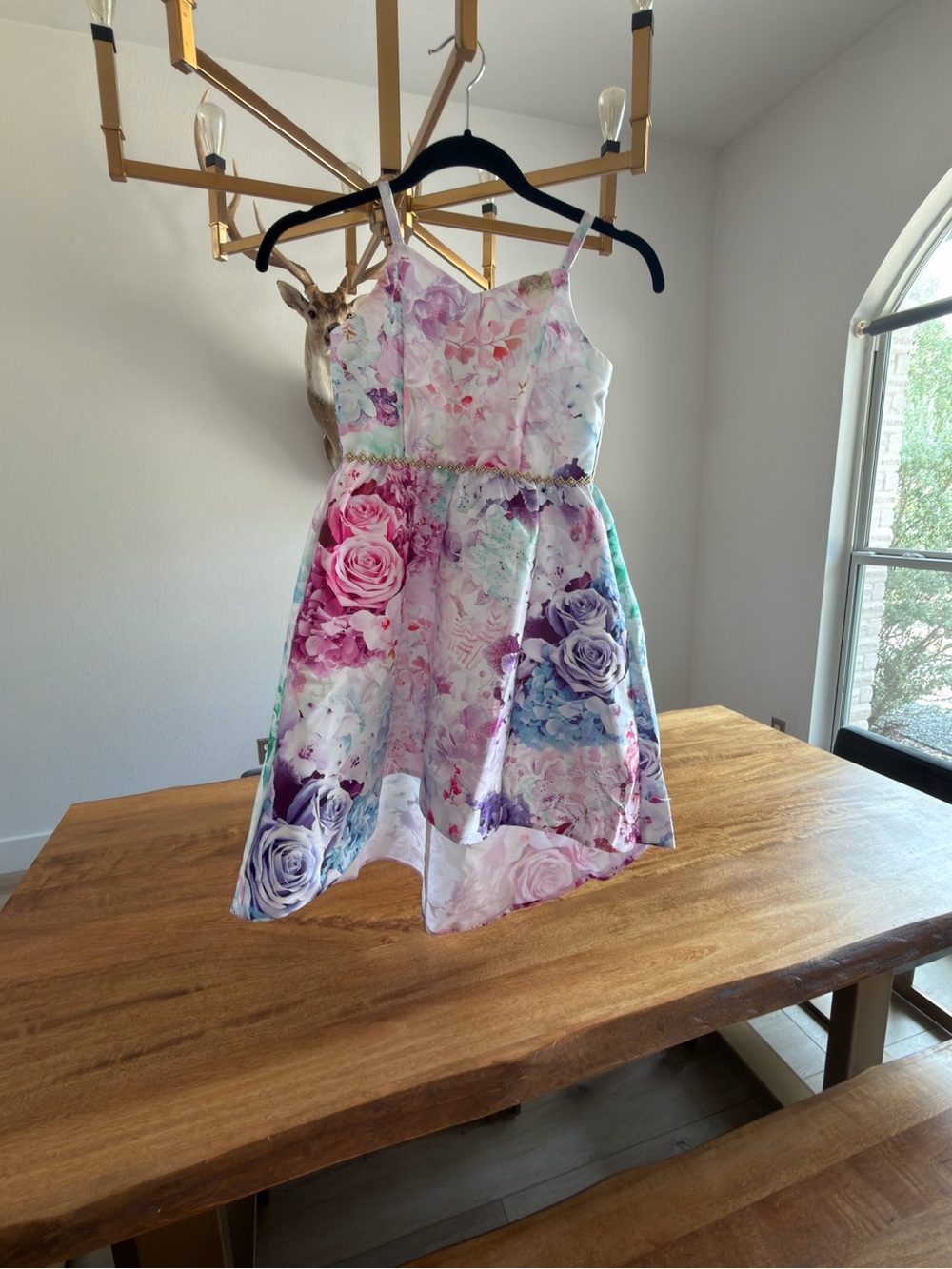 Floral Pastel A-Line girls special occasion Dress with Spaghetti Straps